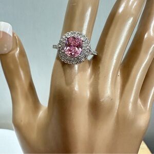 Tibetan silver stamped 925 ring. pink Cubic zirconia simulated diamond. Size 8.5